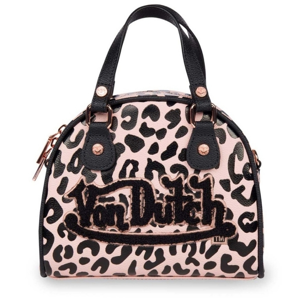Von Dutch Pink and Black Leopard Print Crossbody Bag